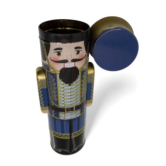 Silver Crane NUTCRACKER Soldier Blue Metal Canister 90s Holiday Decor Vintage - Picture 8 of 12